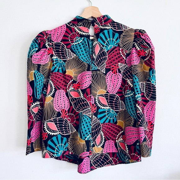 Farm Rio Shell Mix Long Cuff Blouse In Multi Size Medium New With Tags - Picture 2 of 13